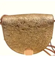 NWT TED BAKER ROSE GOLD CRACKLE LEATHER ROXANNE FLIP CLASP MOON BAG