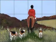 Tile Mural Backsplash Ceramic Zeppa Fox Hunt Dogs Lodge Art MKZ009
