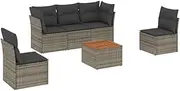 vidaxl Garden Sofa Set - 6 Piece Grey Rattan Furniture with Cushions and Storage for Patio/Terrace