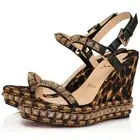 Christian Louboutin Pira Ryad 110 Black Leopard Platform Wedge Sandal Heel 36