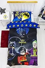 Character World Lego Official Batman DC Single Duvet Cover | Superheroes Design | Boys & Kids & Teenager Reversible Bedding Set & Pillowcase, Blue, LG9CLGDS001UK1