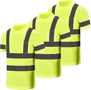 AYKRM Hi Vis T Shirt ANSI Class 3 V Neck Reflective Safety High Visibility Shirts (XS-6XL), Yellow3, 4X-Large