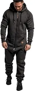 [YTFZ] Onesie Men Jumpsuit Sleeping Clothes Zipped Up Men One Pieces Hooded Jum Psuit Solid Long Sleeve Winter Warm Adult Onesie Dark Grey-XL