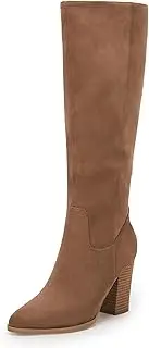 [Coutgo] Womens Faux Suede Knee High Boots Side Zipper Chunky Heel Stretch Winter Boots