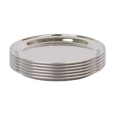 6x 25.5cm Round Stainless Steel Serving Trays Metal Food Tea Dinner Trays