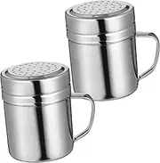 BRIGHTFUFU 2Pcs Stainless Steel Shaker Seasoning Flavoring Container with Handle Rustproof Stain Resistant for Home Cafe Restaurant Use
