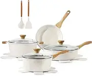 SENSARTE Nonstick Ceramic Cookware Set 13-Piece, Healthy Pots and Pans Set, Non-Toxic Kitchen Cooking Set with Stay-Cool Handles, Silicone Tools and Pot Protectors