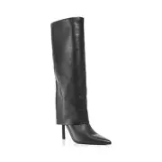 AQUA Tena Pointed Toe High Heel Boots Women's 5.5M Black Long Cuff Detailing