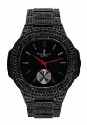 Black Ice Bling with Blood Red Hour, Minute and Second Hands - Strength on Blast