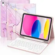 for iPad 10th Generation Case with Keyboard 10.9 inch 2022/2023, Detachable Keyboard Case with Pencil Holder for iPad Keyboard Case 10th Gen, Marble Pink