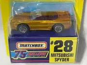 1997 Matchbox 75 Challenge #28 Mitsubishi Spyder, Gold, 1/64, NIB