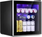 Mini Bar Fridge, Small Fridges Glass Door Mini Beverage Refrigerator 46L, Black