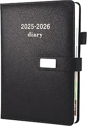 Earning Power Academic Diary 2025-2026, Faux Leather Diary 2025-2026 A5 Page A Day,Productivity Daily Planner from Jul 2025 to Jun 2026 With Monthly Tabs, and Colorful Side Panels (Black)