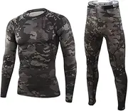 [Abigprofit] Winter Men Thermal Underwear Sets Compression Fleece Sweat Quick Drying Thermo Underwear Cp Black M