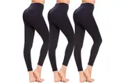 3PCS Women Fitness Gym Yoga Leggings High Waist Fragranced Pants Sports Trousers Plus Size AU 12-16 Black