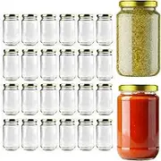 [PackMyProduct] 24 x 375ml Clear Glass Food Jar | Round Glasses Jar with 63mm Golden Twist Cap | Food Container Storage, Spices Jars, Mason Jar for Liquid Jams, Chutneys, Pickles, Sauces