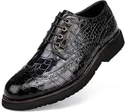 [Ako-Natri] Loafers for Men,Leather Crocodile Pattern Lace Up Business Formal Dress Shoes Loafers