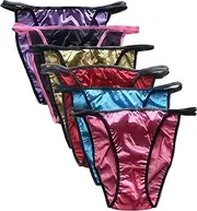 [Colorful Star] 6 Pack Women's Sexy Satin String Bikini Underwear Shine Smooth Underwear