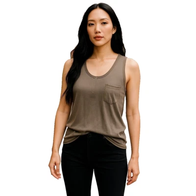 Guess Tank Top Size L NEW Sleeveless Gold Cara Chain Detail Brown Pocket Women
