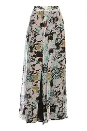 Teal Time Print Split Maxi Skirt--STA-UT1298