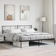 Bed Furniture Metal Bed Frame Without Mattress with Headboard Black 183x203 cm King