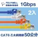 【POLYWELL】CAT6 乙太網路線 UTP 1Gbps/1000Mbps 50公分 [2入](適合ADSL/MOD/Giga網路交換器/無線路由器)