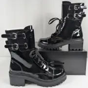 DKNY - Bart K3125783 - Women's Black Lace Up Ankle Leather Combat Boots - Size 8