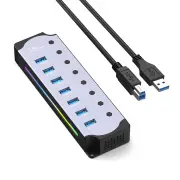 7-in-1 RGB USB 3.0 Hub Docking Station with Independent Switch Multi-ports USB Adapter with 5Gbps USB3.0*7 for PC Laptop