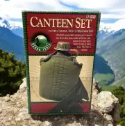 Ozark Trail Outdoor 1qt Green Army Canteen with Canvas Cover and Belt Brand New