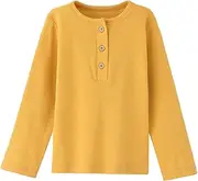 BINIDUCKLING Kids Boys Girls Long Sleeve Henley T-Shirt Plain Top Tees with Buttons 2-7T