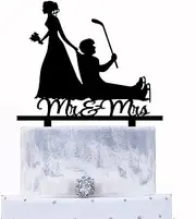 Funny Ice Hockey Wedding Cake Topper - Puck Player Hockey Sticks Wedding Cake Decoration - Mr & Mrs Cake Topper Ice Hockey Sport Theme Wedding/Bridal Shower/Anniversary Party Supplies