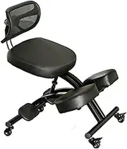 SCIAZA Black Kneeling Chair with Wheels and Back Support, Adjustable Stool for Home and Office with Angled Seat for Better Posture, Thick Comfortable Cushions