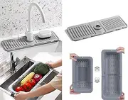 Mat and Draining Basket Set for Sink. Faucet Mat for kitchen, bath and laundry (1Pz), Draining Basket for kitchen (1Pz). Silicone Mat and Basket Draining Fast Drying Set (2 Pz).