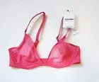Calvin Klein Sheer Marquisette Unlined Plunge Bra Cerise Lipstick QF6727 Sz 32D