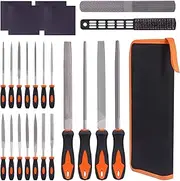 Keadic 24 Pcs Carbon Steel Hand Metal File & Needle File Tool Set with Sanding Paper, 4 Ways Wood Rasp File and Wire Brush, Precision Flat/Triangle/Half-round/Round Large File for Shaping Metal, Wood