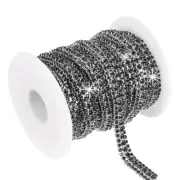 6 Yards Rhinestone Chain Roll, 3 Rows Crystal Close Chain, Silver/Black