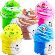 Cloud Slime Kit 5 Pack, with Rainbow, Lemon, Coffee Slime Charms, DIY