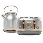Haden Heritage 4 Slice Wide Slot Toaster & Electric Water Kettle, Steel & Copper