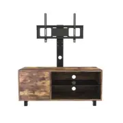 Polibi TV Console 15.75" Wood Rustic Brown w/ Push-To-Open Cabinet + Open Shelf
