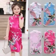 Traditional Chinese Girl Sleeveless Cheongsam Qipao Dress Floral Print