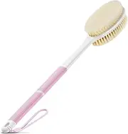 Backski Body Scrubber Anti Slip for Shower,Shower Brush Long Handle with Stiff and Soft Bristles,Body Wash Exfoliating Back Scrubber for Bath or Dry Brushing Body Brush(Pink)