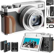 NBD 4K Digital Camera, 48MP 16X Autofocus Zoom & Anti-Shake, 3" Flip Screen for Vlogging, Selfies & Photography, LED Flash(Silver)