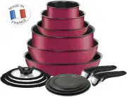 Tefal Ingenio Induction Platinum 14 Piece Cookware Set Handle Wok Pink Red