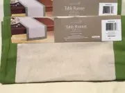 NEW 72" x 14" Table Runner Green Edge Natural Cotton Blend by HomeTrends