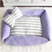 Warm with Velvet Puppy Pet Bed Removable and Washable Winter Dog Cat Sofa Cat Jarre Mattress Pet Supplies(Light Purple,S-50x40CM)