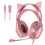 Wantek Cat Ear Headset with 3.5mm Jack Microphone RGB Stereo Gaming Headphone