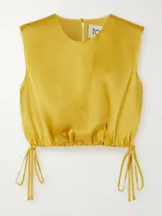 [TOVE] TOVE - Cecily Cropped Gathered Silk-satin Top - Gold - FR 40 FR 40 Gold