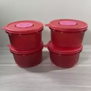 Tupperware Rock N Serve Small Round 1.5 Cups Microwaveable Red Set of 4 New!