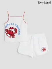 River Island White Girls Sequin Crab Top Runner Set (H49139) | $46