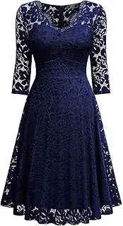 [KAXIDY] Women's Dresses Retro Floral Lace Slim Evening Cocktail Dress Midi Cocktail Party Formal Dress